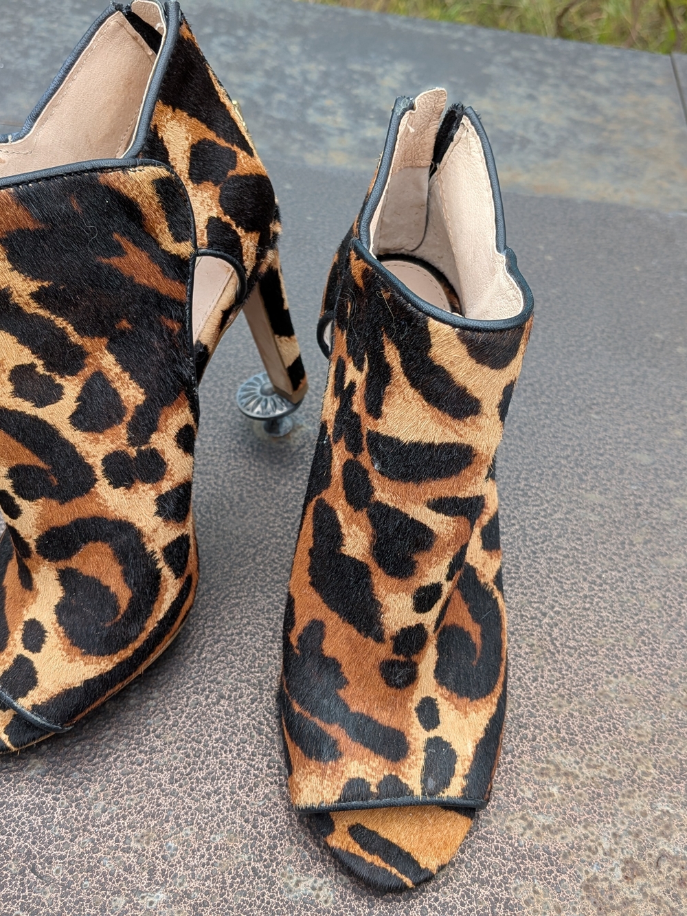 Louise et Cie Leopard-Print Peep-Toe Heeled Ankle Boots - Brown/Black